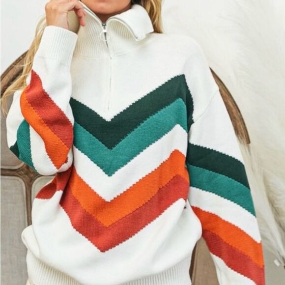BiBi Multi Color Chevron Pattern Sweater Size L - Picture 2 of 16